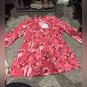 Pink and Red Marble Patterned Blazer Dress